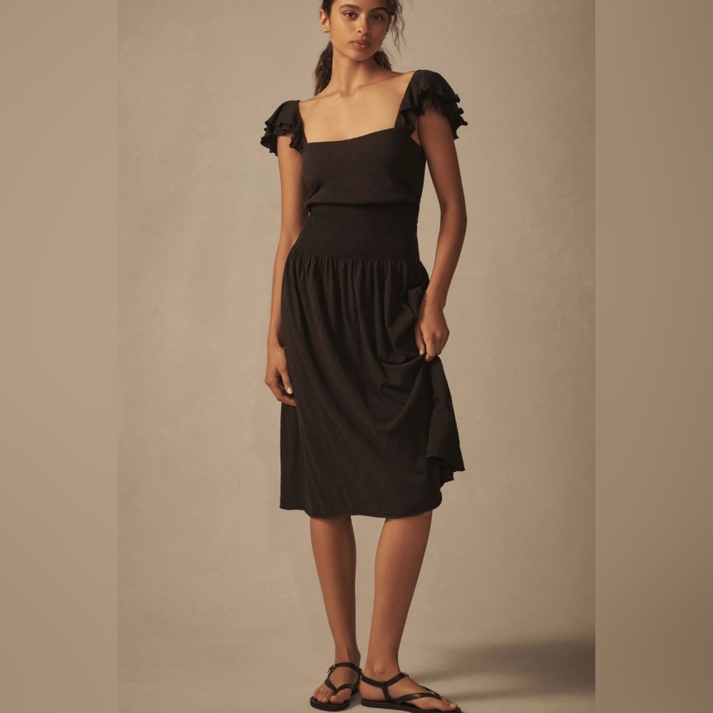 Anthropologie Black Ruffle-Sleeve Midi Dress